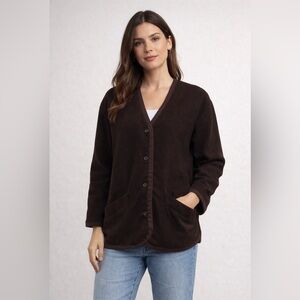 Vintage London Fog Chocolate Brown Fleece Wool Jacket Womens Small Button Front